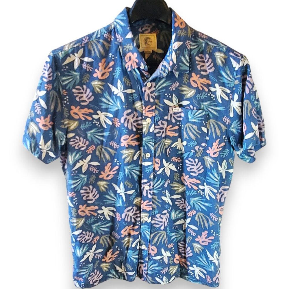 O'Neill Shirt Men Large Blue Abstract Floral Rayon Organic Cotton SpongeBob Vibe